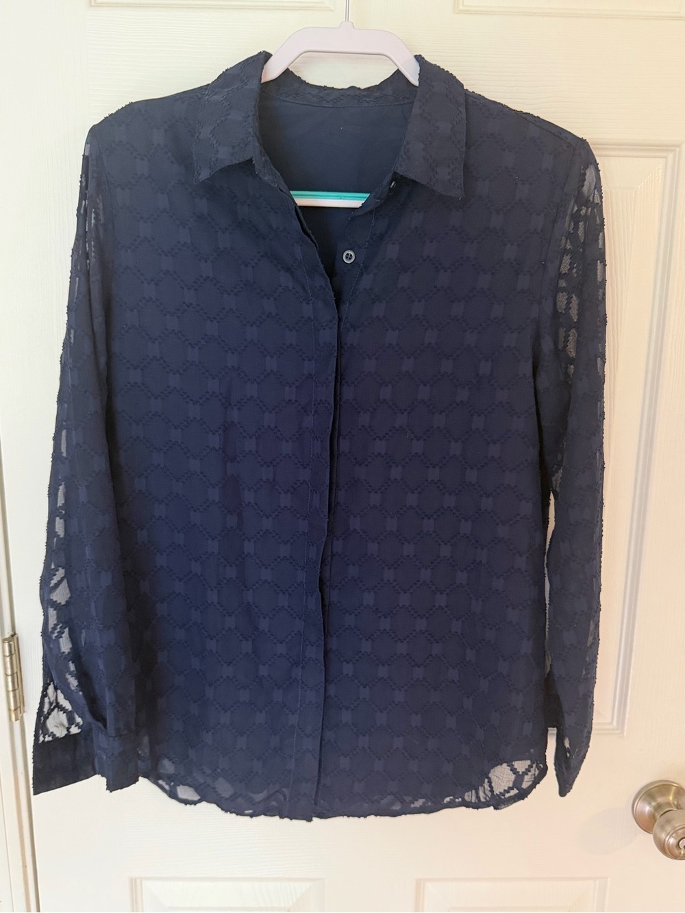 Women's Navy Lace Button-Front Blouse